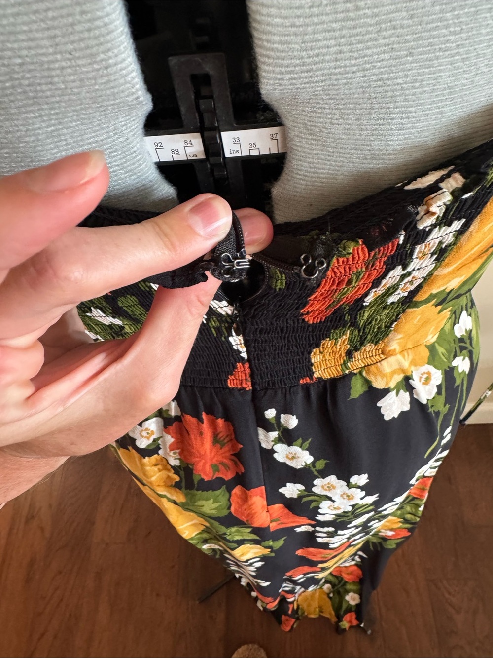 Reformation Maxi Dress with Tie Straps - Black/Yellow/Orange floral, size 12 - Picture 8 of 12